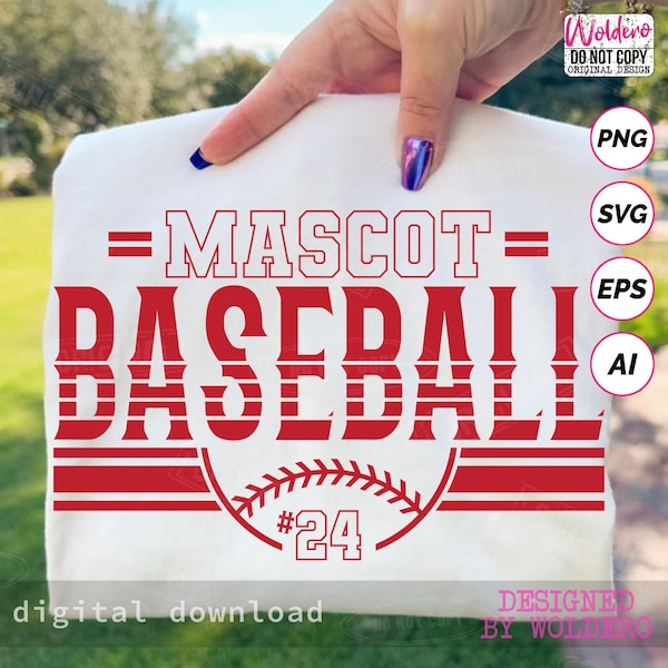 Paquete SVG y PNG de mascota de béisbol personalizada, diseño de camiseta editable para el día del partido, EPS, descarga digital