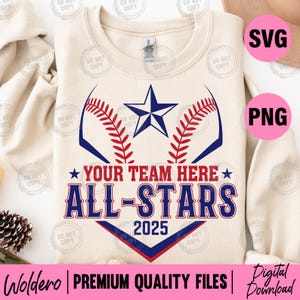 Bundle Pack 3 All Stars Baseball SVG PNG T-Shirt Design | Baseball Mom Template | All Star Game Cut Files | Custom Team Svg | Cricut file