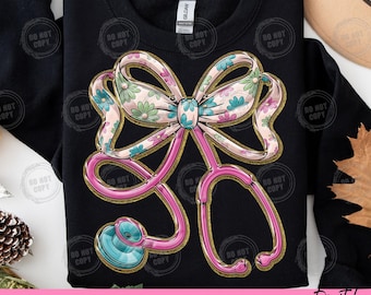 Stéthoscope floral PNG : conception d'arc d'infirmière BCBG (téléchargement numérique)