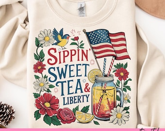 4 lipca Słodka herbata i wolność PNG: Boho, kwiatowy, patriotyczny wzór (pobranie cyfrowe)