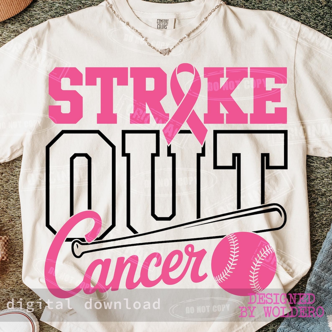 Strike Out Cancer Baseball PNG: Pink Ribbon Design (digital Download ...