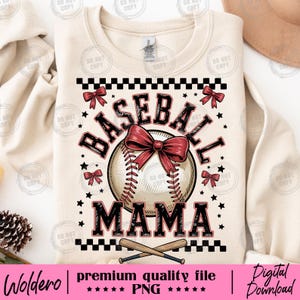 Retro Baseball Mama PNG T-shirt | Checkered Baseball Mama Design | Baseball Coquette Bow PNG | Retro Baseball Bow Sublimation | Digital Png