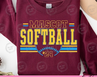 Softball Team PNG Bundle: Mascot & Player Shirt Designs (Digital Download, 3 PNGs)