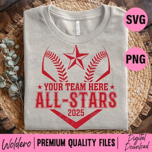 All Stars Baseball SVG Bundle: T-Shirt Design, Mom Template (Cricut, PNG Files)