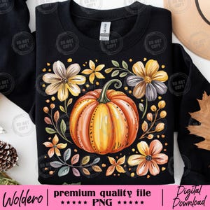 Glitter Boho Fall Floral Pumpkin PNG T-shirt | Autumn Floral Tee | Sparkly Pumpkin Shirt Design | Digital Download Sublimation Design tee