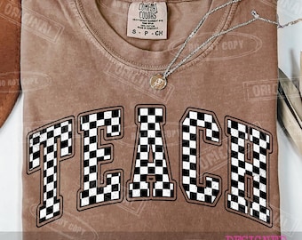 Checkered Teacher PNG: Retro Teach Tee Design (Digital Download)
