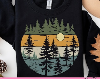 Retro Forest T-Shirt Design PNG: Vintage Camping Graphic (Digital Download)