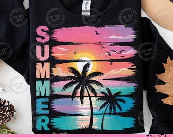 Retro Sunset Palm PNG: Summer Vacation Shirt Design (Digital Download)