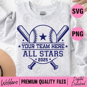 Bundle 3 Baseball Allstars SVG & PNG design T-shirt | Pack Allstars Game Template | Baseball Mom Cut File | Custom Team Shirt Design Cricut