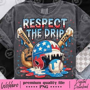 Patriotic Baseball Drip PNG : Conception du drapeau des États-Unis du 4 juillet (téléchargement numérique