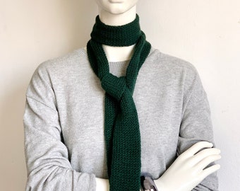 Skinny Knit Scarf Green, British Racing Green Skinny Knit Scarf, Dark Green Long Scarf Tie, Thin Scarf, Double Sided Women Knitted Scarves