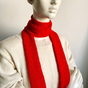 Skinny Scarf, Red Skinny Knit Scarf, Handmade Red Long Scarf Tie, Red Fire Double Sided Tube Thin Scarf, Women Knitted Scarves