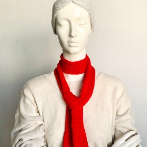 Skinny Scarf, Red Skinny Knit Scarf, Handmade Red Long Scarf Tie, Red Fire Double Sided Tube Thin Scarf, Women Knitted Scarves