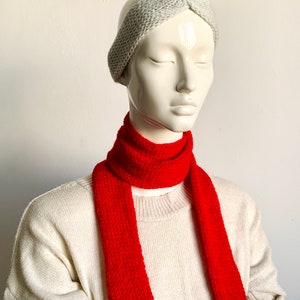 Skinny Scarf, Red Skinny Knit Scarf, Handmade Red Long Scarf Tie, Red Fire Double Sided Tube Thin Scarf, Women Knitted Scarves