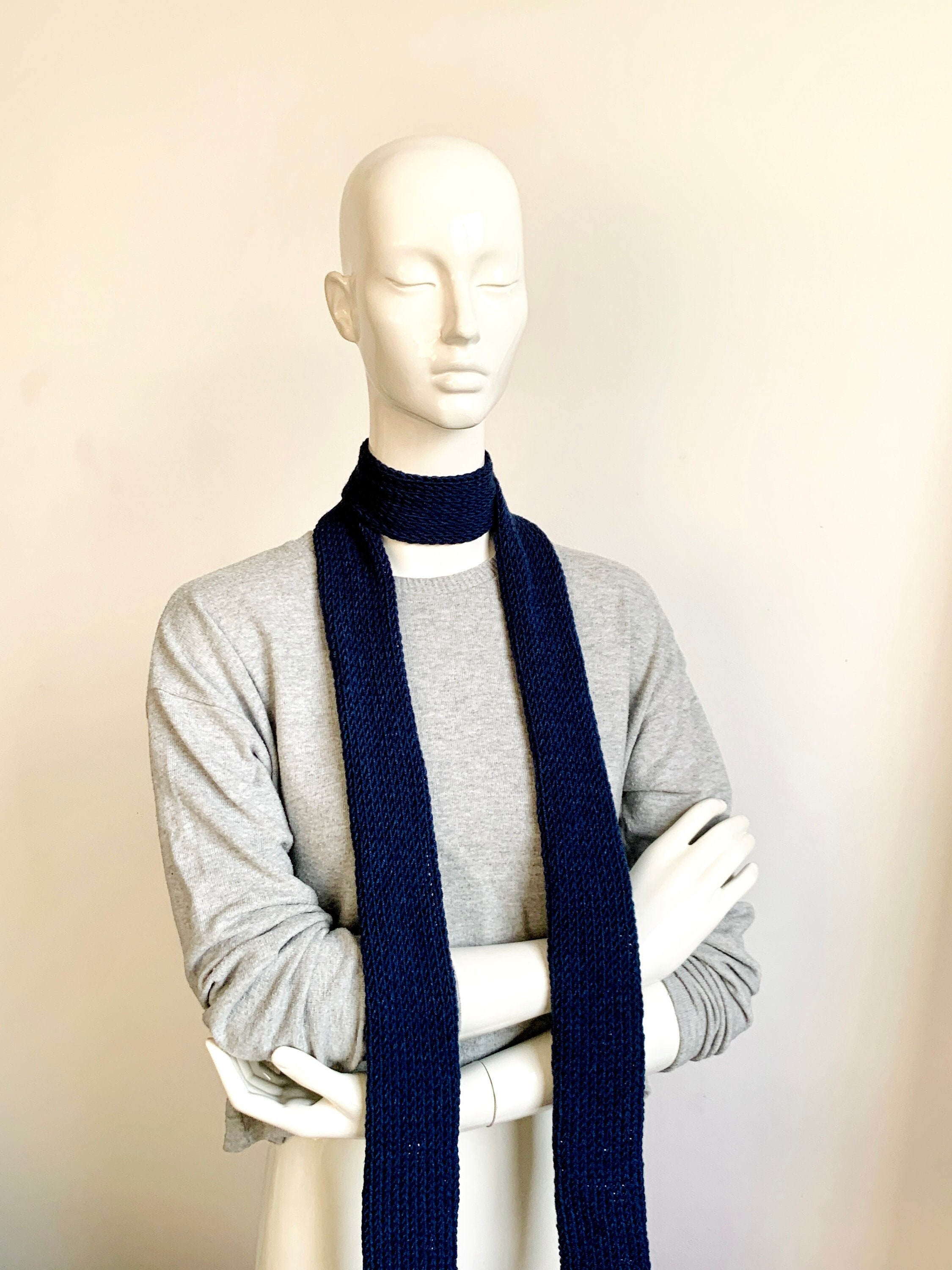 Skinny Scarf, Navy Blue Skinny Knit Scarf, Dark Deep Blue