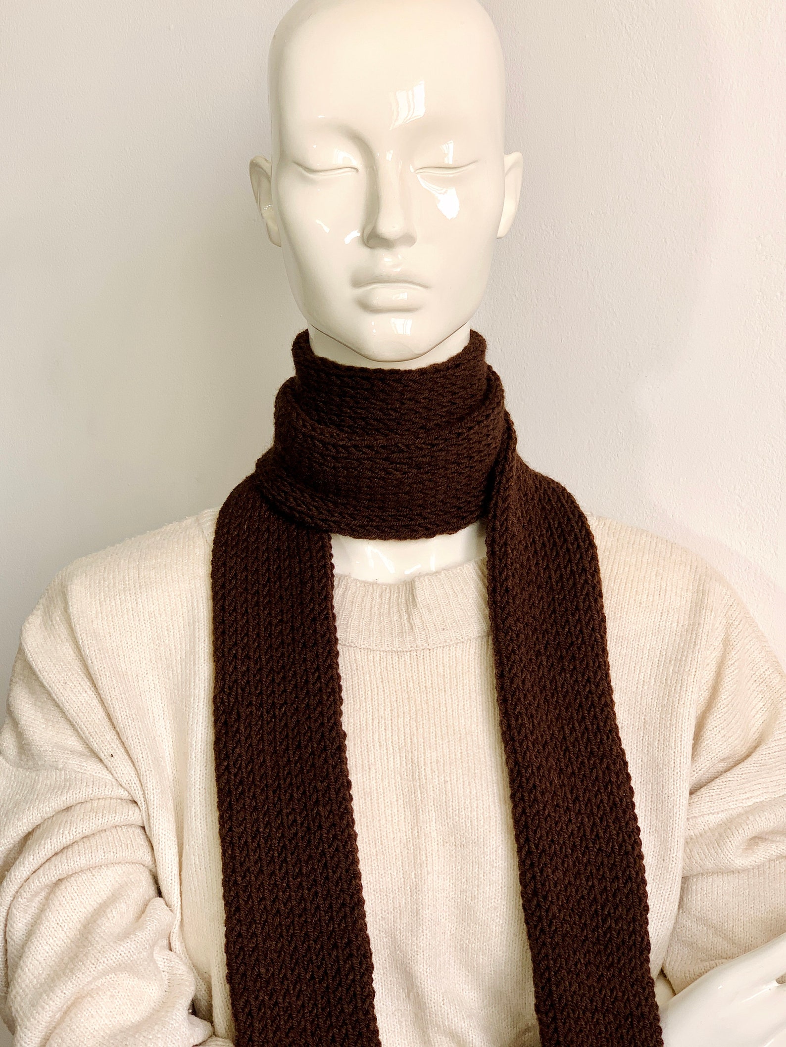 Coffee Stripe Skinny Scarf