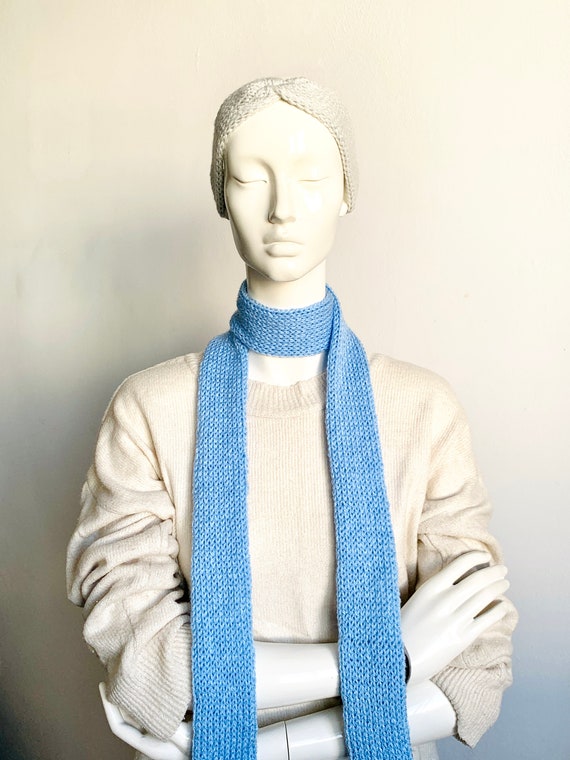 Handmade Sky Blue Knit Skinny Scarf: Women's Light Scarf Tie - Etsy