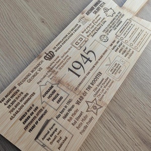 Personalised 80th Birthday Engraved Wooden Chopping Board - 1945