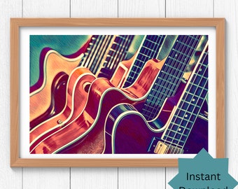 Guitar Poster, Guitar Wall Art, Music room wall decor, Guitar digital download, Guitars Printable wall decor, Guitar Picture Wall Decor