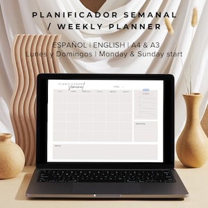 Planificador semanal | Organizador Semanal | Español e Inglés | A3 & carta | Planificador sin fecha | Imprimible y digital