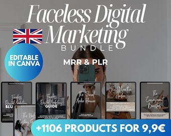 Faceless Digital Marketing Bundle: MRR & PLR, Social Media Guides (Digital Download)