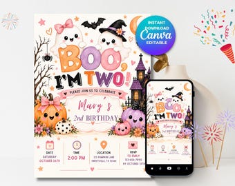 Halloween Boo Birthday Invitation, Spooky Party Invite (Digital Download)