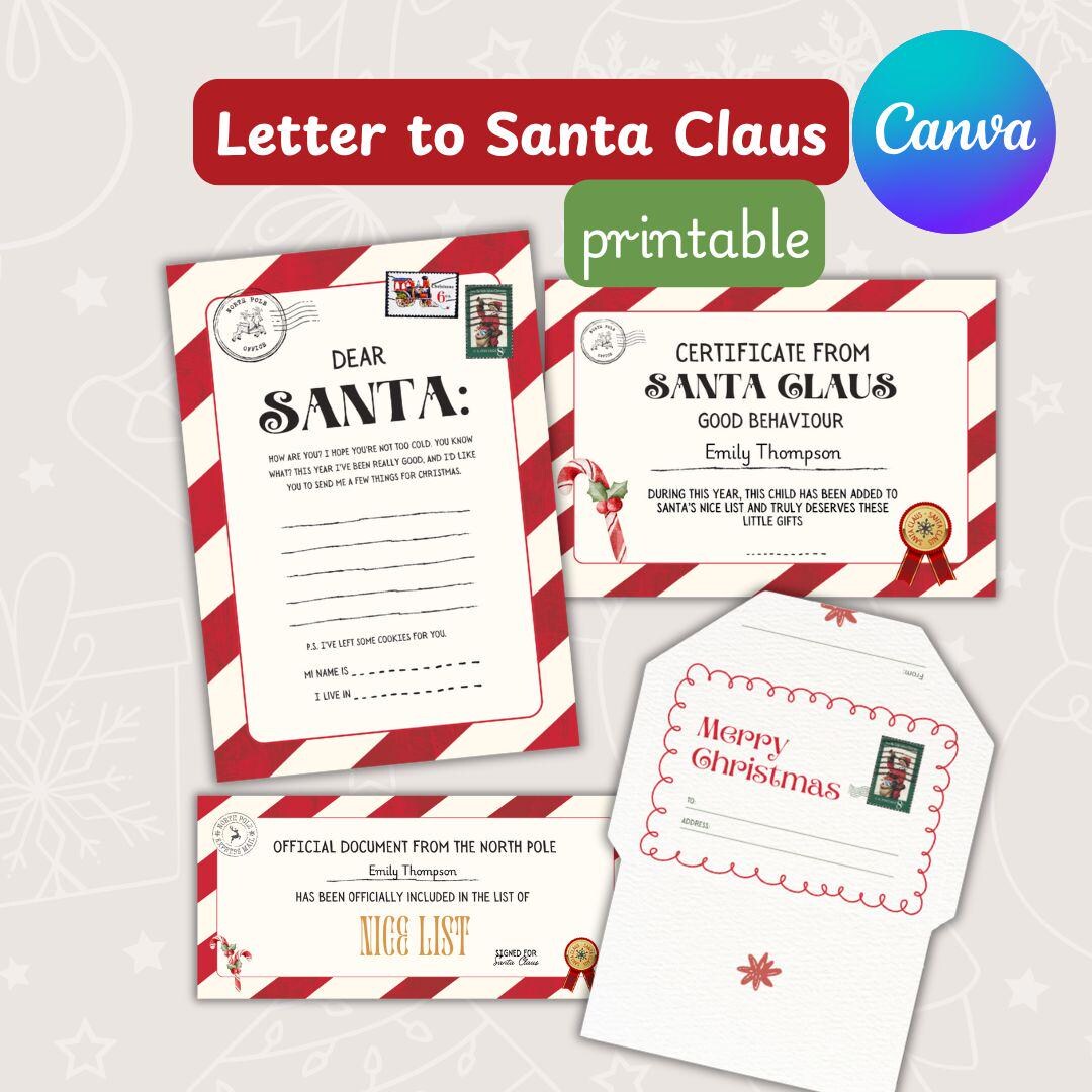 Letter to Santa Printable | Editable Canva Christmas Set - Etsy