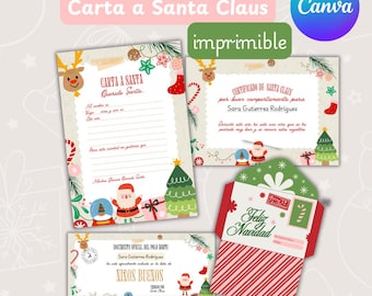 Carta a Santa Claus editable en Canva e imprimible | Certificado de Buena Conducta | Carta Papá Noel
