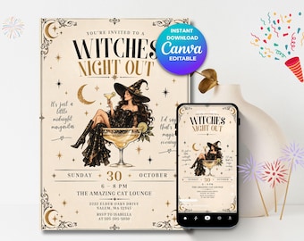 Halloween Witches Birthday Party Invitation, Witchy Halloween Birthday Invite, Spooky Girls Party, Printable Digital