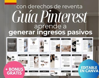 Guía de Pinterest para Genersr Ingresos Pasivos: editable en Canva, Derechos de Reventa, MRR y PLR