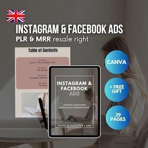 Instagram & Facebook ADS, Instagram and Facebook Ad Guide, MRR and PLR, Resale Right, Canva Template, Social Media Ads