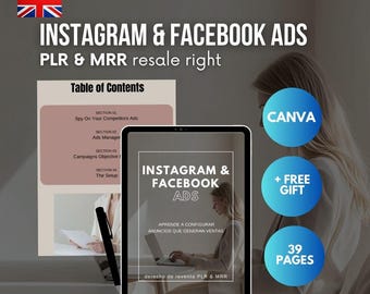 Instagram & Facebook ADS, Instagram and Facebook Ad Guide, MRR and PLR, Resale Right, Canva Template, Social Media Ads