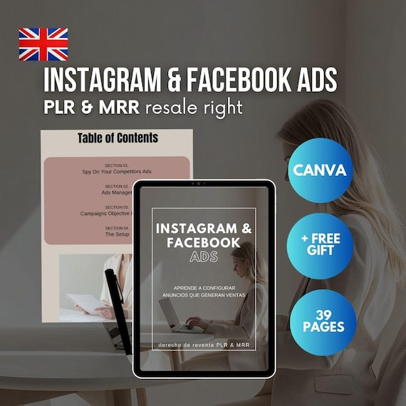 Instagram & Facebook ADS, Instagram and Facebook Ad Guide, MRR and PLR, Resale Right, Canva Template, Social Media Ads