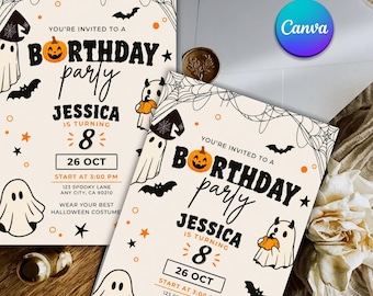 Spooky Halloween Birthday Invitation, Kids Party Invite (Digital Download)