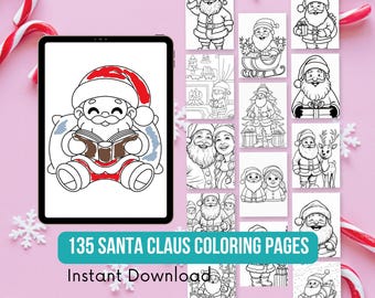 Kids Coloring Book, Christmas Funny 135 Santa Claus Digital Download Pages