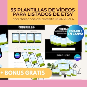 55 plantillas de Etsy | Listados de Etsy | Plantillas en vídeo | Producto Digitial | Plantilla en Canva | Derechos de reventa | Mockups