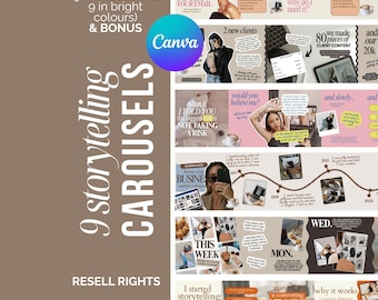 Carousel Instagram Templates, Digital Social Media Editable Canva Mrr Plr Pdf