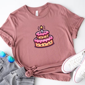 Pink Birthday Cake T-Shirt, Birthday Gift, Girl Gift, Foodie Gift, Pastery Shirt, Dessert Shirt, Cupcake Graphic Tee, Cute Graphic Shirt