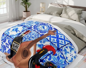 Portugal Inspired Arctic Fleece Blanket, Portuguese Blanket, Travel Blanket, Travel Gift, Tourist Gift, Cozy Blanket, Customized Blanket