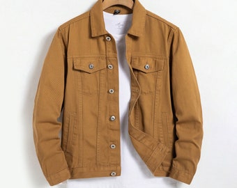 Brown Denim Jacket Mens | Vintage Denim Jacket | Jean Jacket | Streetwear Jacket | Casual Jacket | Pocket Jacket Men | Motorcycle Jacket