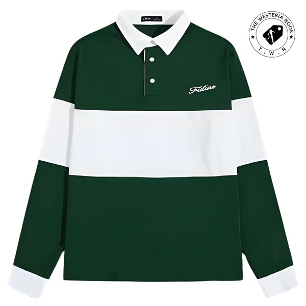 Long Sleeve Polo Shirt in Green | Ralph Lauren Inspired | Classic Polo Shirts for Men | Embroidery Tshirt | Men's Striped T Shirts