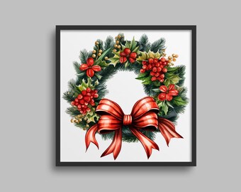 red bow Christmas Wreath cross stitch pattern