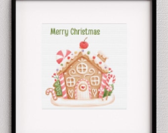 Merry Christmas Gingerbread House cross stitch pattern