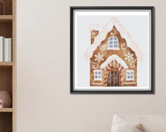 Gingerbread House with snowflakes cross stitch pattern