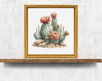 Cactus in bloom cross stitch pattern