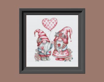 Pink Valentine Gnomes Cross stitch pattern