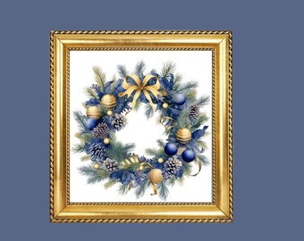 Christmas Blue wreath cross stitch pattern