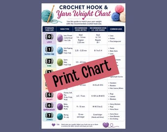 Crochet Hook and Yarn Weight Chart