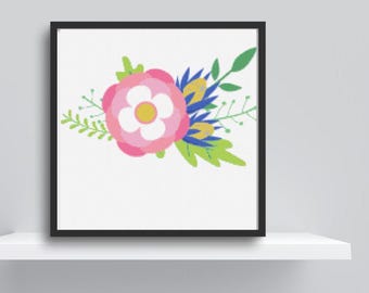 Pink flower cross stitch pattern