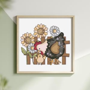 Chicken and chick cross stitch pattern